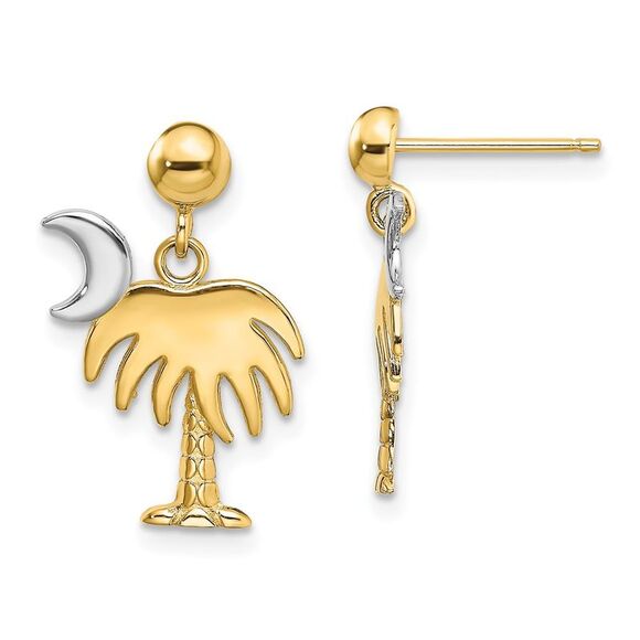 14k Yellow Gold W/ Rhodium Charleston Palm Tree w/ Moon